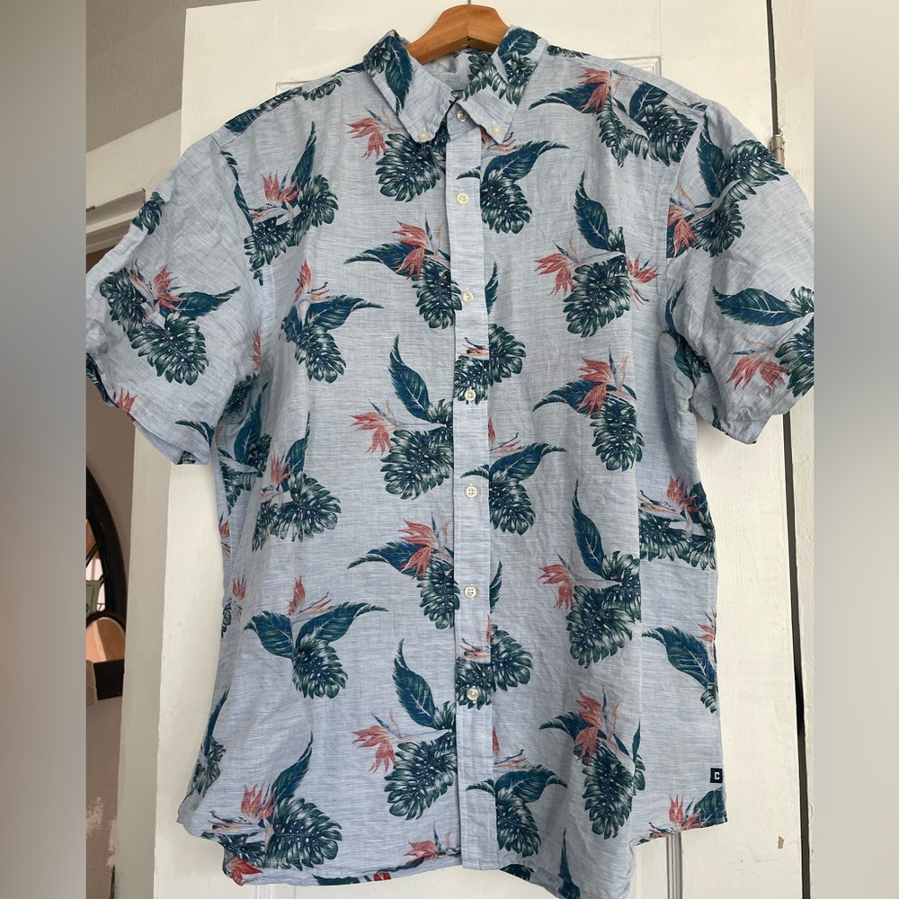 CHAPS RALPH LAUREN Men’s Shirt XXL Cotton Linen Floral Short Sleeve Hawaiian